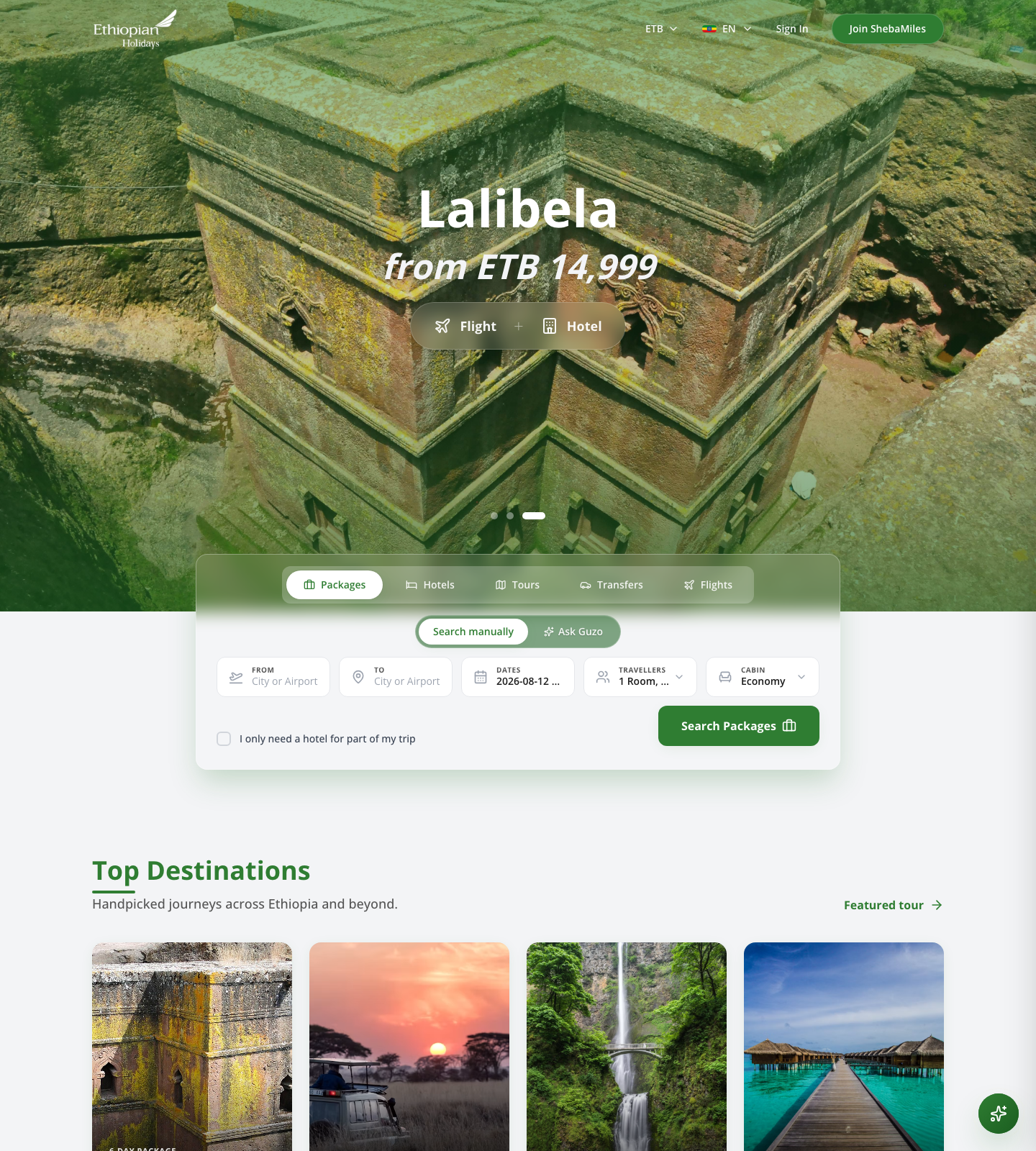 Ethiopian Holidays homepage - live demo